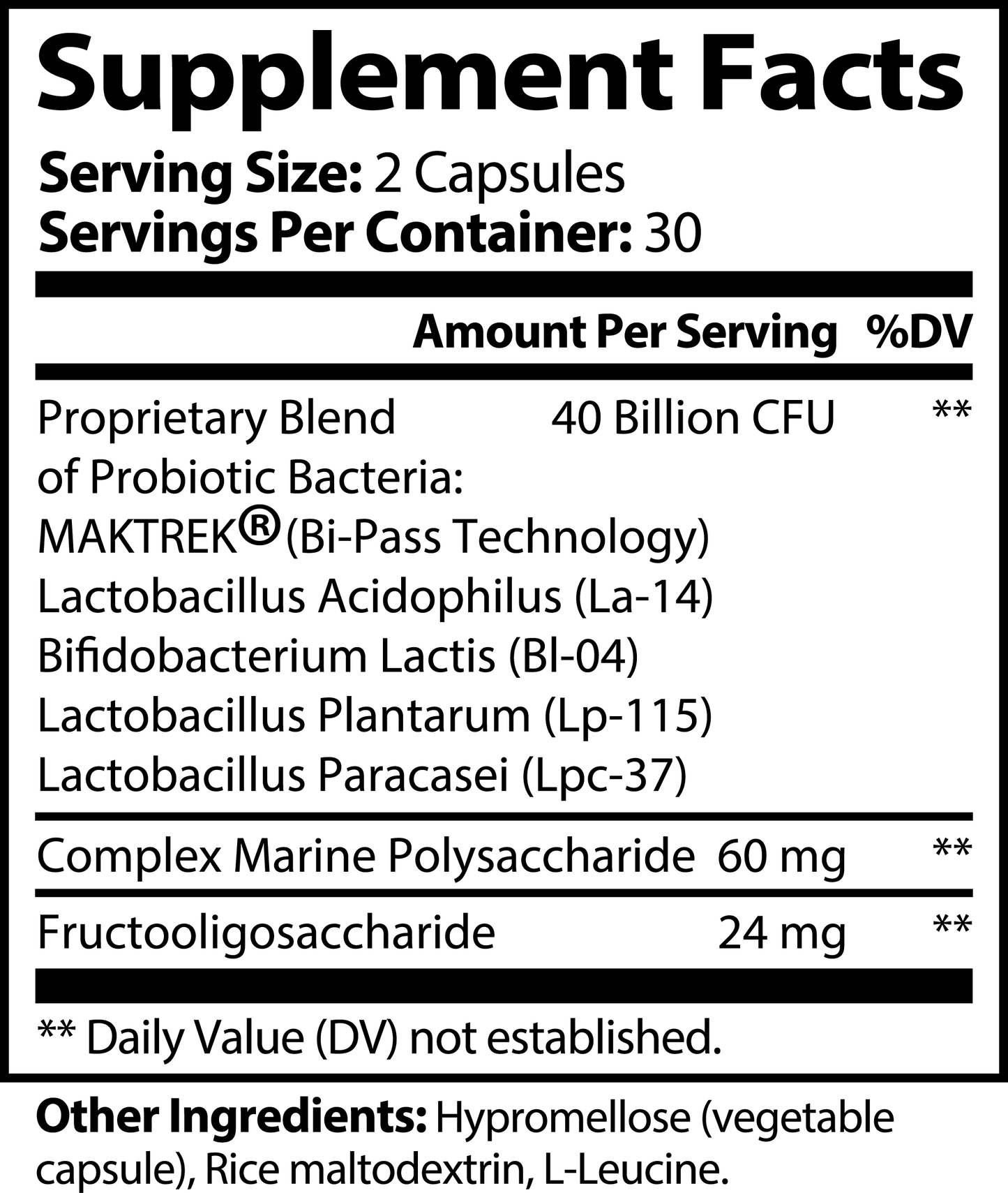 The 111 & COMPANY PROBIOTIC 40 BILLION WITH PREBIOTICS by 111 & Company features a Supplement Facts label detailing a serving size of 2 capsules and 30 servings per container. It contains a proprietary gut health blend with 40 billion CFU, marine polysaccharide, prebiotics, and other ingredients.