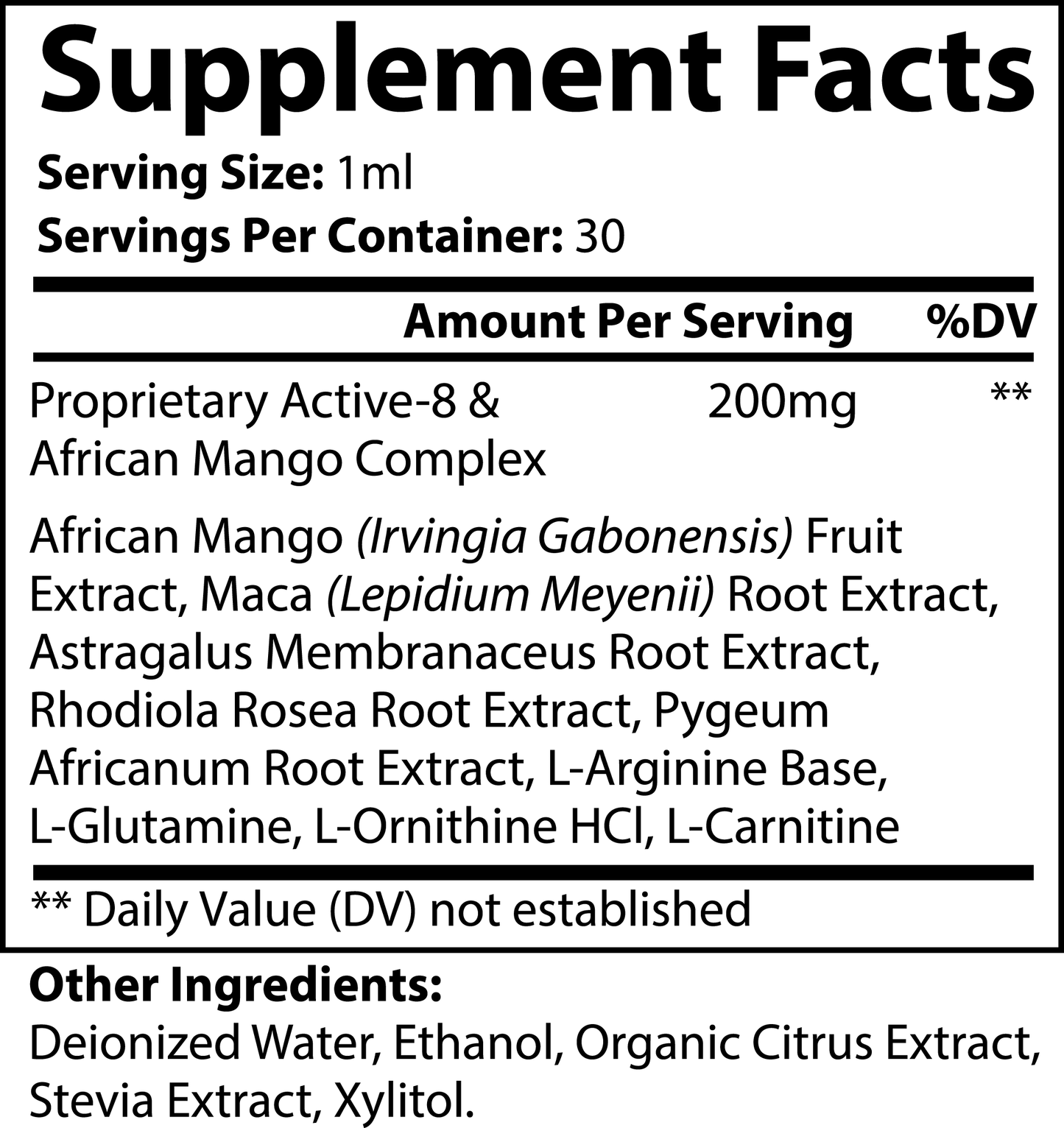 The Supplement Facts label for 111 & COMPANY DIET DROPS ULTRA 1 oz lists a serving size of 1ml with 30 servings per container. Ingredients include African Mango, Maca, Astragalus, and Rhodiola Rosea for metabolism support; Leptin levels mentioned. Daily values not established; includes inactive ingredients.