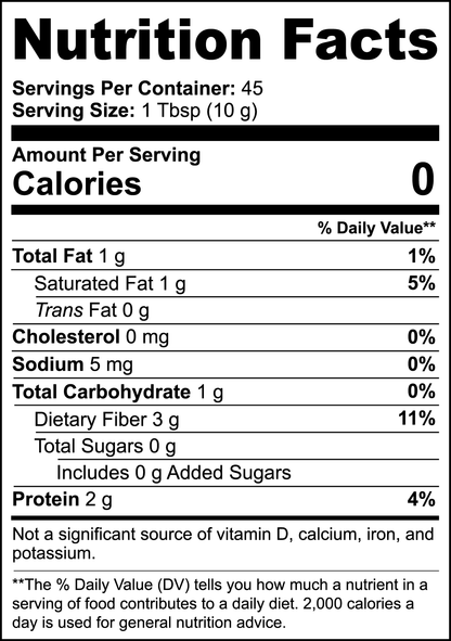 The nutrition facts for 111 & Co. Hemp Coffee Blend - Medium Roast 16oz show 0 calories per tablespoon, with 1g total fat, 3g carbs, and 2g protein. It also details cholesterol, sodium, fiber, sugars, and % Daily Value based on a 2,000-calorie diet. Enjoy this sustainable choice!.