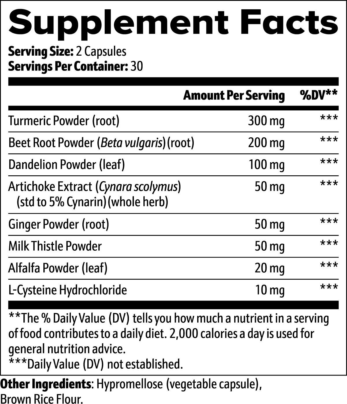 111 & COMPANY LIVER SUPPORT CAPSULES by 111 & Company offers 30 servings per container, with a 2-capsule serving size. Its formulated with natural ingredients like turmeric, beet root, dandelion, artichoke, and milk thistle for detoxification, plus L-cysteine hydrochloride and hypromellose.