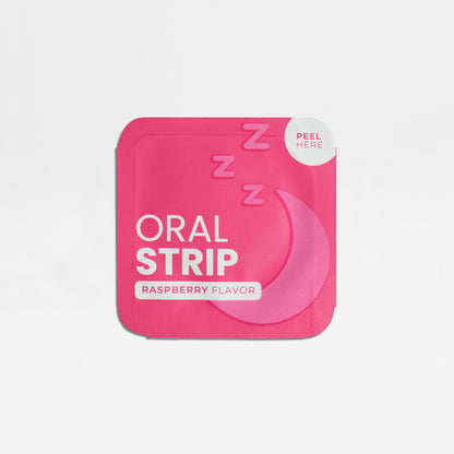 The product, 111 & COMPANY SLEEP STRIPS TO GO by 111 & Company, is a bright pink square packet with ORAL STRIP and Raspberry Flavor noted. A crescent moon and Zs suggest its a non-addictive sleep aid. Theres a Peel Here tab in the top right corner with a minimalist sleep theme.
.