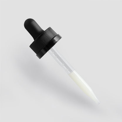 The 111 & COMPANY VITAMIN C SERUM from 111 & Company is shown with a glass dropper and black rubber bulb, partially filled with a translucent liquid known for its collagen-boosting properties. The cap features a textured grip for easy handling against a light gray background.