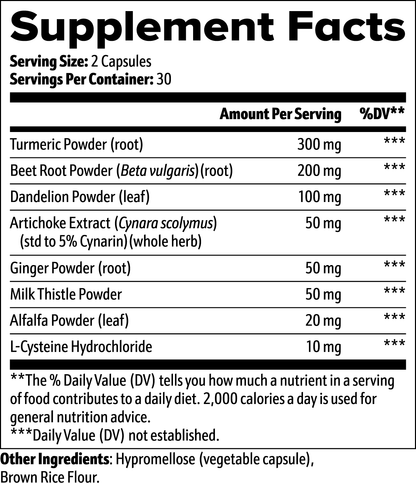 111 & COMPANY LIVER SUPPORT CAPSULES by Retro Fitness Supplements offers 30 servings per container, with a 2-capsule serving size. Its formulated with natural ingredients like turmeric, beet root, dandelion, artichoke, and milk thistle for detoxification, plus L-cysteine hydrochloride and hypromellose.